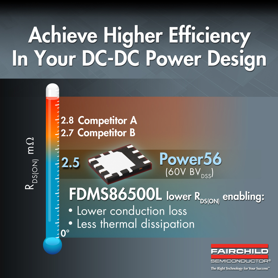 FDMS86500L：飛兆半導體推出PowerTrench&reg; MOSFET器件用於DC-DC電源