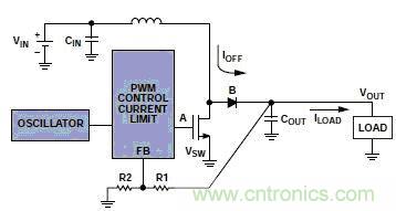 升壓調節器集成振蕩器、PWM控製環路和開關FET
