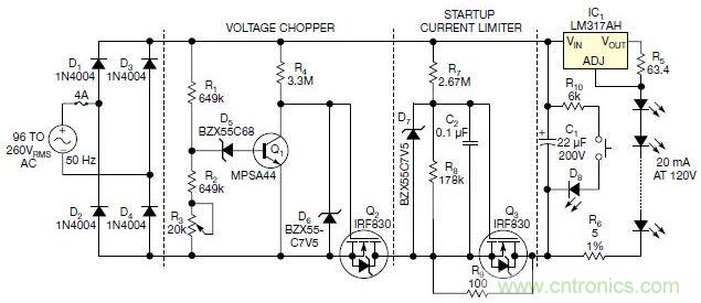 圖3：本電路通過嚴格控製開關的閥值，隻提供剛剛足夠的LED電壓，從而提高效率