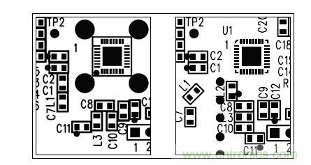  圖中所示為兩種不同的PCB布局，其中一種布局的元件排列方向不合理（L1和L3），另一種的方向排列則更為合適。