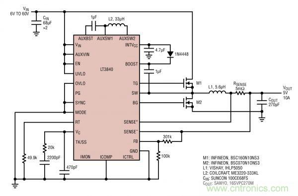 電路分享：基於LT3840電源設計應用的電路圖