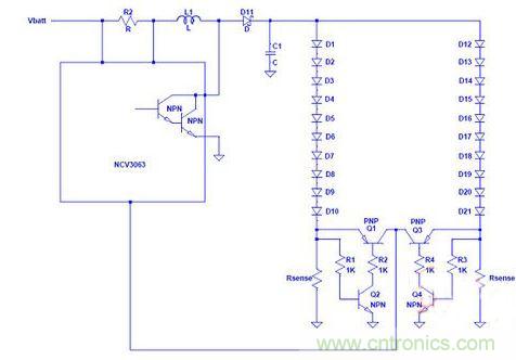 基於NCP3063單個電流環路驅動多串LED