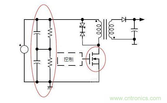 反激轉換器中的串聯大電容電路及單顆1，000VMOSFET
