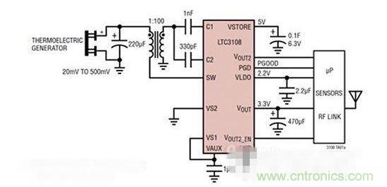 LTC3108 電源芯片優化用於從熱電設備收集能量。