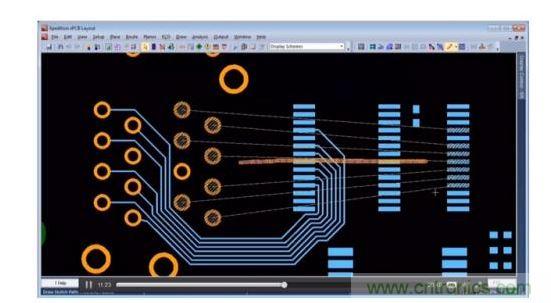 設計師在另一層上粗略繪製出一條直線路徑，如橙色所標示