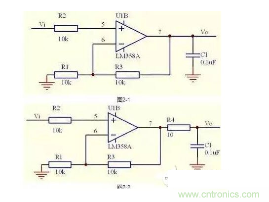 2、不要在運放輸出直接並接電容