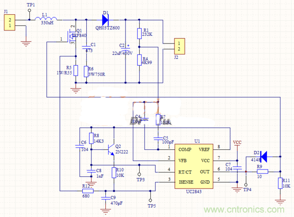升壓芯片UC2843為什麼不能正常工作？