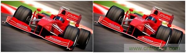 右側圖片按照DSC規範進行了2.5x壓縮，左側圖片未經壓縮。瀏覽者很難看出兩者的差別。