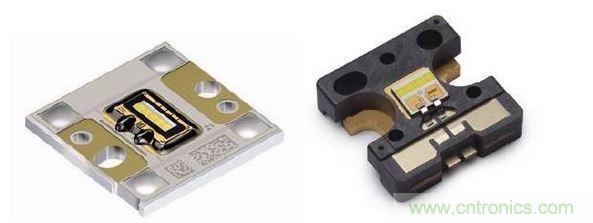 左圖為Osram汽車前大燈專用模組，右圖為Philips汽車前大燈專用模組。