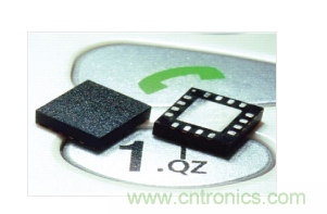  MEMS加速度計，封裝尺寸為4mm &times; 4mm &times; 1.45mm。