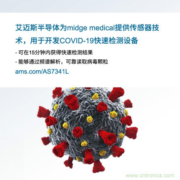 艾邁斯為midge medical提供傳感器技術，用於開發COVID-19快速檢測設備