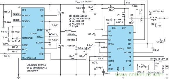 通過5 V至24 V輸入提供雙極性、雙向DC-DC流入和流出電流