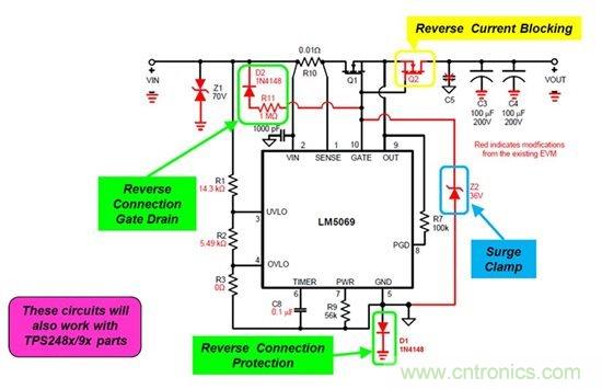 針對反向連接、浪湧鉗位以及反向電流保護進行防禦