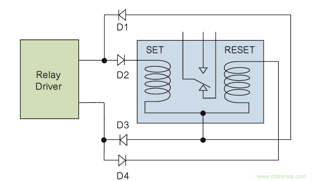 如何利用二極管電路實現雙線圈鎖存繼電器？