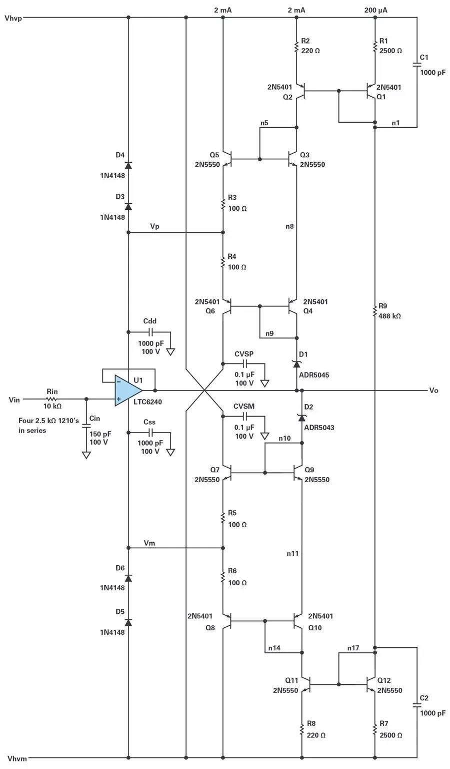 能否讓低壓放大器自舉來獲得高壓緩衝器？